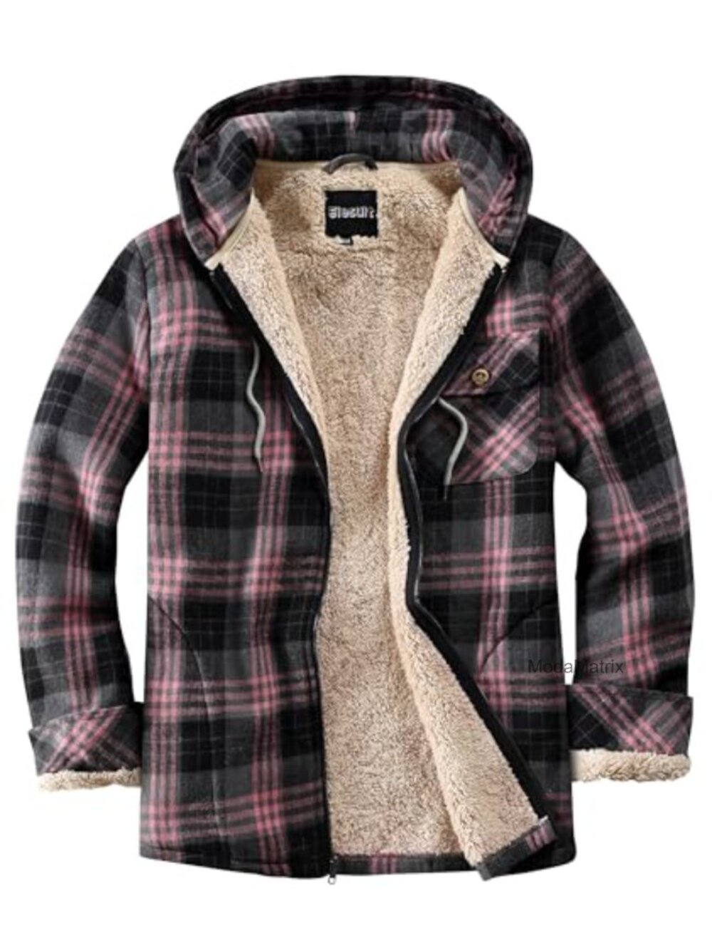 Fleece Flannel Jacket Plaid Sherpa Hoodie Full Zip Long Sleeve